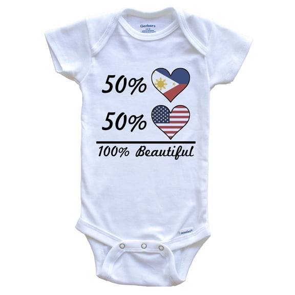 50% Filipino 50% American 100% Beautiful Philippines Flag Heart Baby Bodysuit, 6-9 Months White