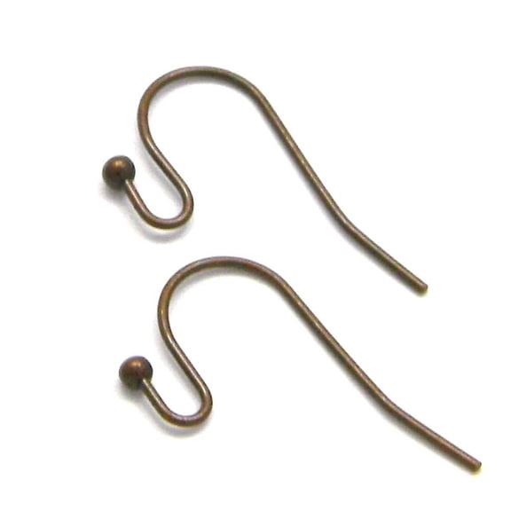 50 Fishhook Earwire Earring Findings Plated Brass Base Metal With Open Fancy Ball Loop Fish Hooks (Antique Copper Plated)