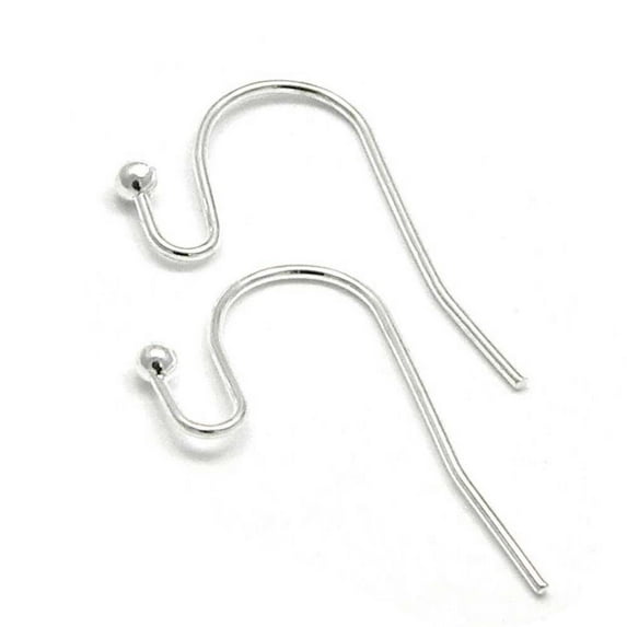 50 Fishhook Earwire Earring Findings Plated Brass Base Metal With Open Fancy Ball Loop Fish Hooks (Silver Plated)