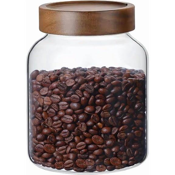50 Fl oz/1500 ml Clear Glass Jar with Airtight Wooden Screw Lid, Glass Pantry Canister for 500g Coffee Beans, Kitchen Food Storage Containers for Rice,Flour,Pasta,Sugar,Honey,Tea, Spice,Cereal