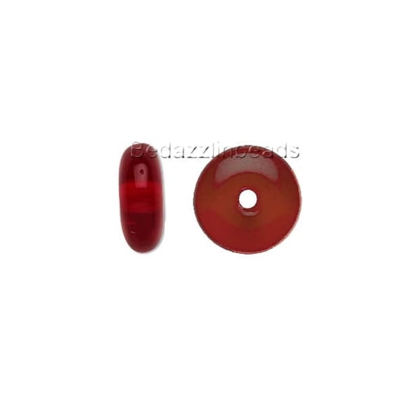 50 Flat 8mm Round Czech Glass Rondelle 3.5mm Thick Spacer Disc Beads for Jewelry (Transparent Ruby Red)