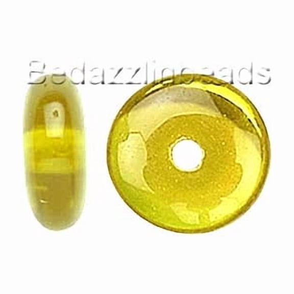 50 Flat 8mm Round Czech Glass Rondelle 3.5mm Thick Spacer Disc Beads for Jewelry (Transparent Yellow)