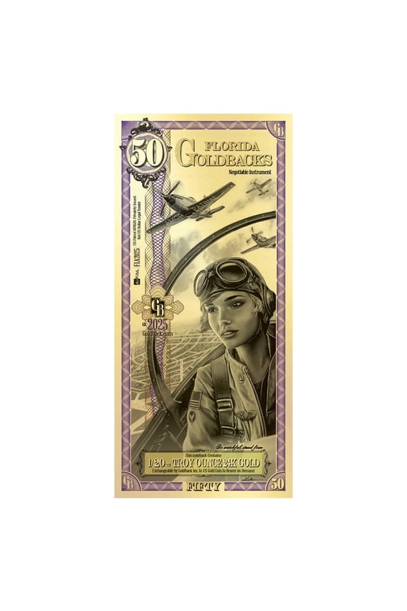 50 Florida Goldback 1/20 oz 24K Gold Foil Aurum Note