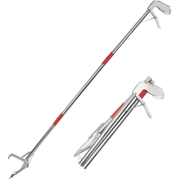 50" Foldable Grabber Reacher Tool, Snake Grabber Tool, Extra Long 3 Fold Reaching Aid,Heavy-Duty Trash Picker Pickup Tool for Home (White Metal Handle)