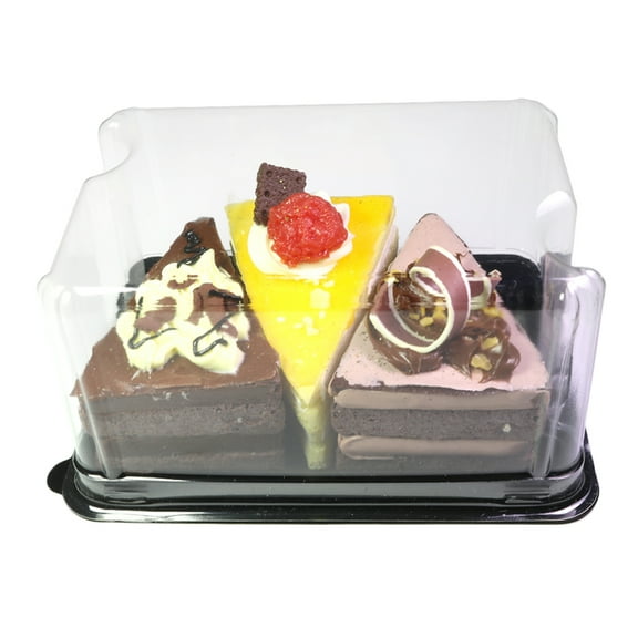 50 Food- Safe Box Shaped Takeaway Containers with Clear Flat Lid and Black Plastic Base