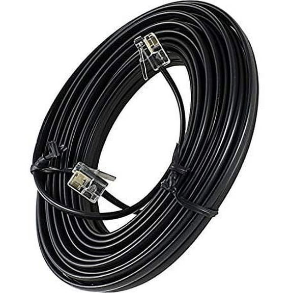 50' Foot Black Telephone Extension Cord Cable Line Wire RJ-11