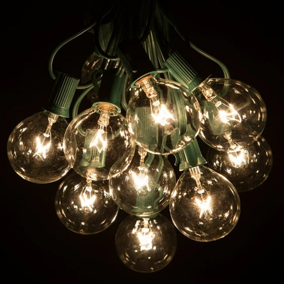 50 Foot G50 Clear String Lights with Green Wire