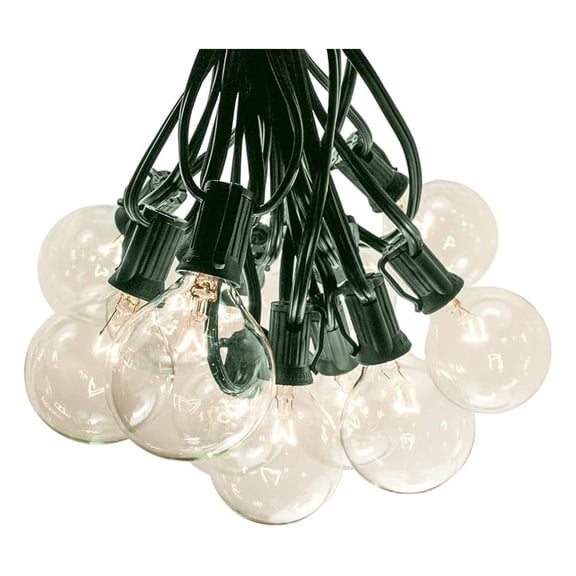 50 Foot G50 Patio Globe String Lights with 2 Inch Clear Bulbs with Green Wire (+2 Free Spares) for Outdoor String Lighting