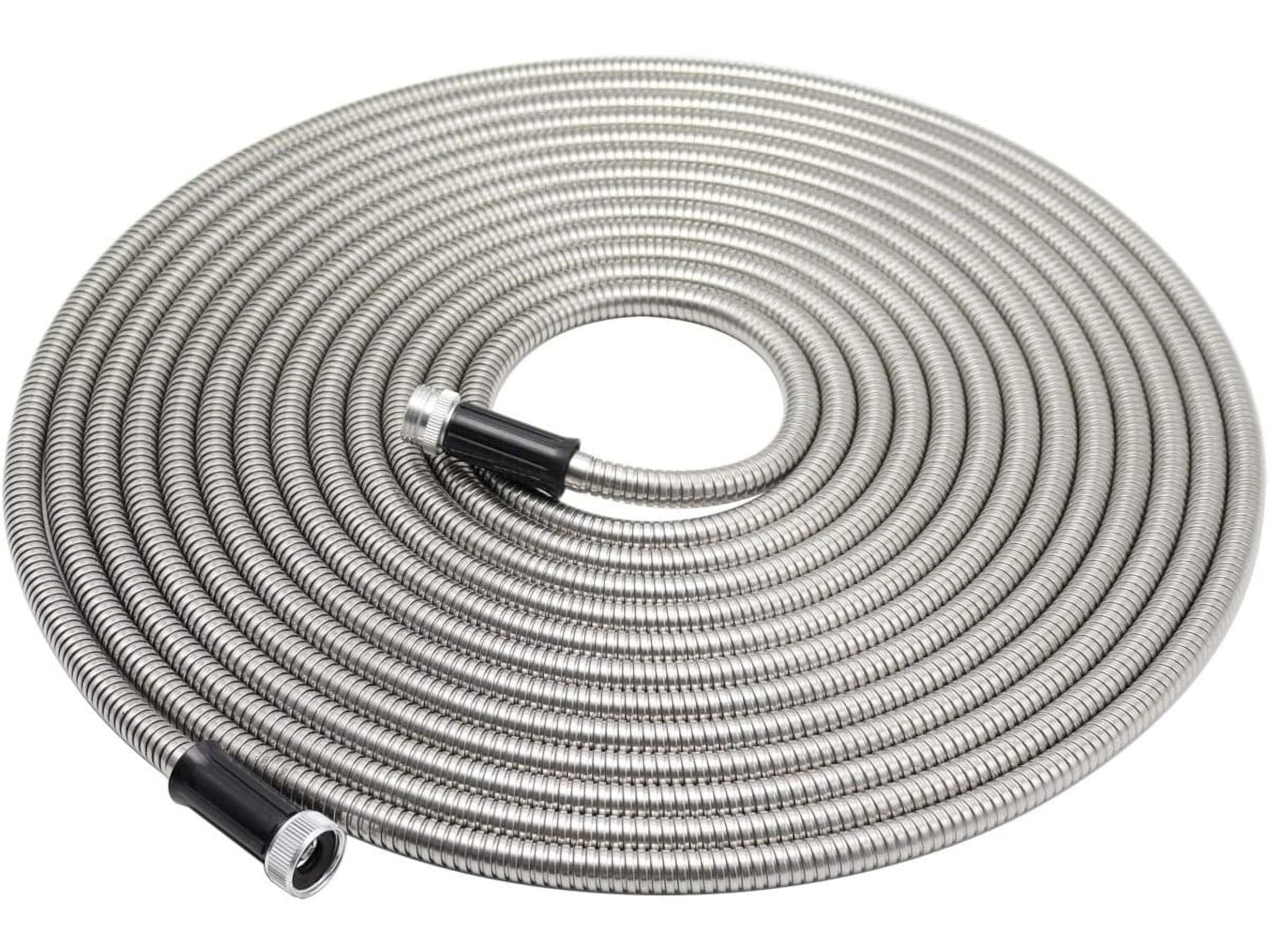 Metal Garden Hose 50ft, Stainless Steel Heavy Duty Water Hose with 10  Function Nozzle Flexible, Lightweight, Kink Free, Pet Proof, Puncture Proof  Hose