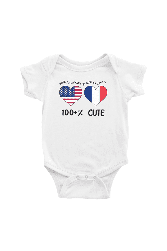 50% French + 50% American = 100+% Cute Baby Bodysuit Newborn Clothes Outfits (White, 18-24 Months)