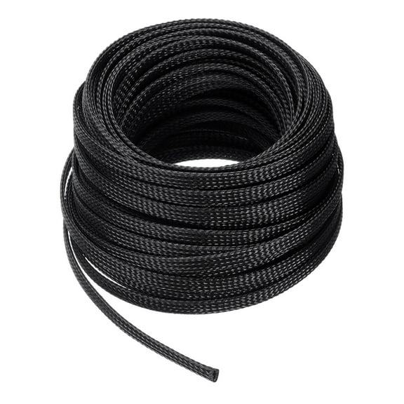 50 Ft - 1/4 In Expandable Braided Cable Sleeving, PET Cable Management, Wire Wrap Loom Tube, Black