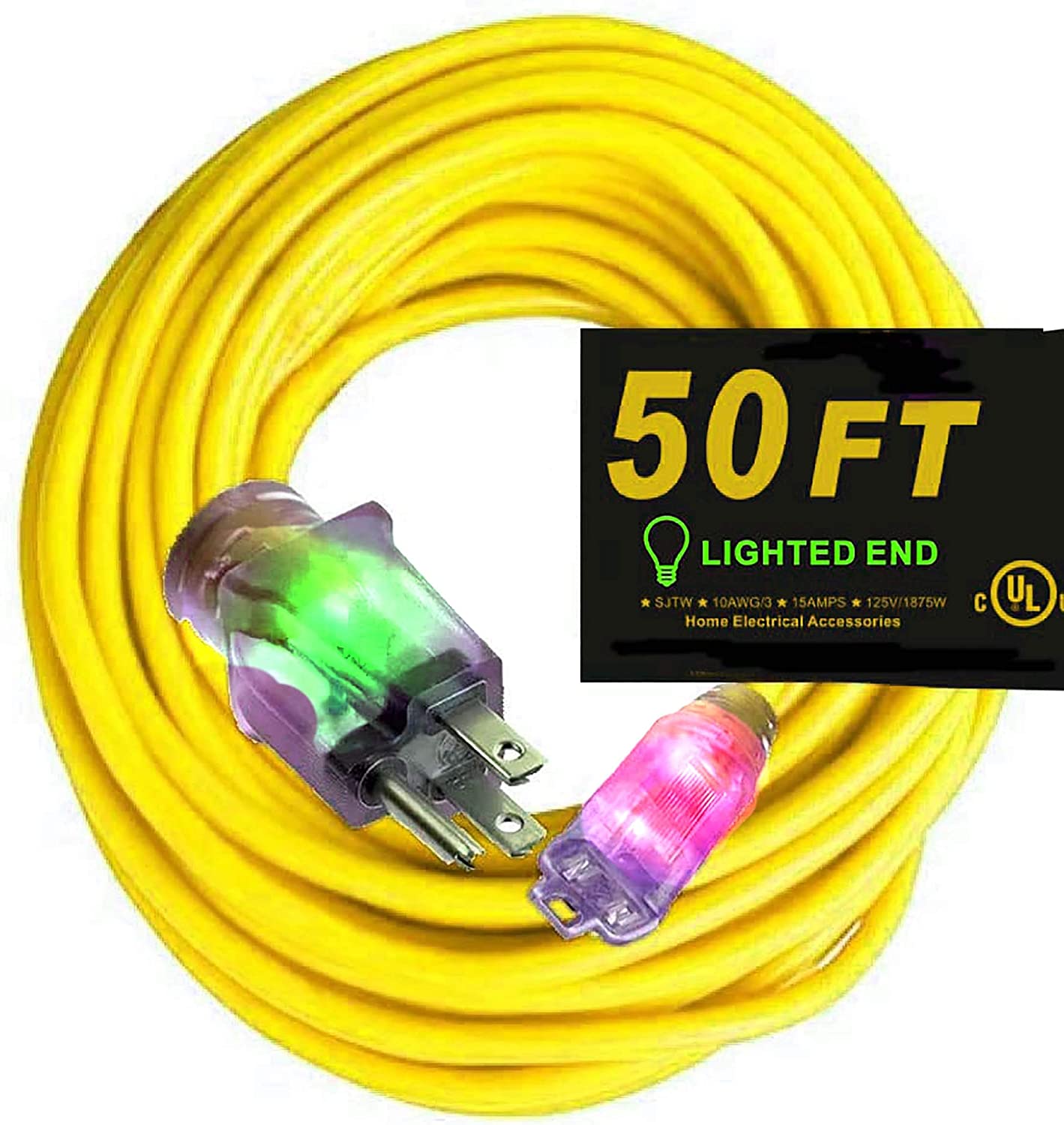 50 Ft 10 3 Power Extension Cord Powerful Heavy Duty 15 Amps, 125 Volts