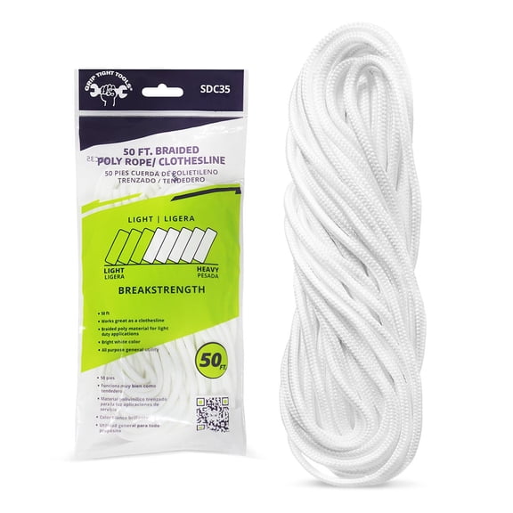 50 Ft. Braided White Poly Rope/Clothesline