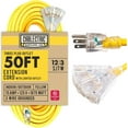 50 Ft Outdoor Extension Cord with 3 Outlet, 12/3 Weatherproof 50 ft