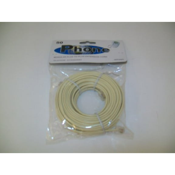 50 Ft Telephone Line Cord Modular Plug to Plug (Beige)
