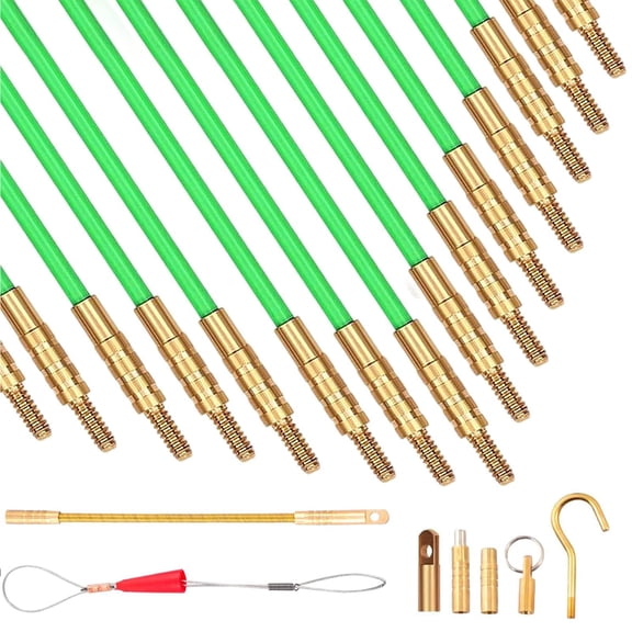 50 Ft Wire Fishing Kit Fiberglass Connectable Fish Tape Puller Cable Pulling Pull Push With Hook In Transparent Tube Green