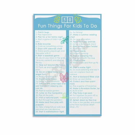50 Fun Things for Kids To Do Poster Outdoor And Indoor Activities Wall Art Canvas for Living Room Bedroom Decor