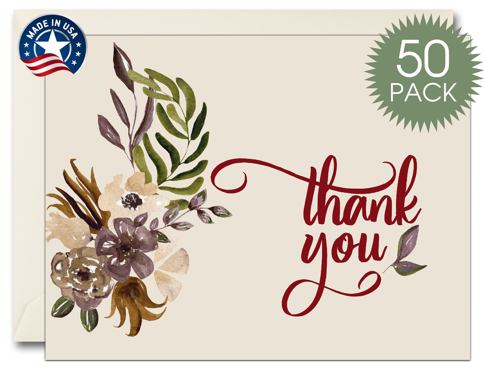 50 Funeral Sympathy Bereavement Thank You Cards With Envelopes (Fall Flowers)