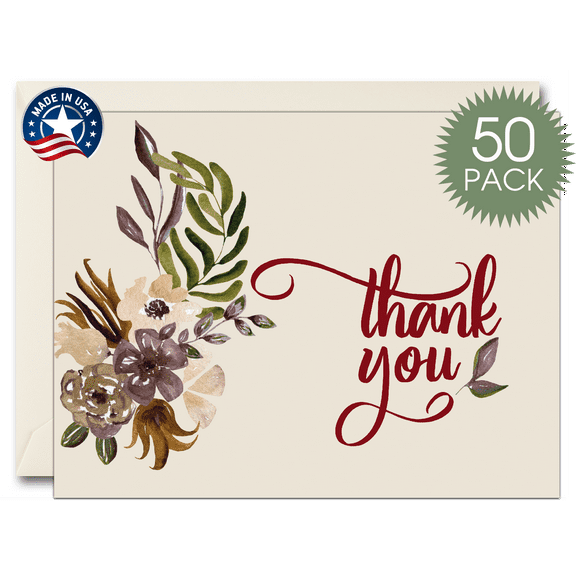 50 Funeral Sympathy Bereavement Thank You Cards With Envelopes (Fall Flowers)