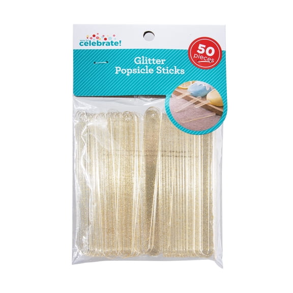 50 Count, 4.4 IN Clear Plastic Glitter Treat Sticks with Gold Glitter, by Way To Celebrate