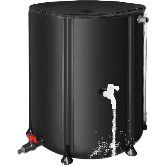 50 Gallon / 200L Rain Barrel, Collapsible Rain Barrels to Collect Rainwater from Gutter with Spigots and Overflow, 500D PVC Portable Rain Water Collection Catching System, Water Catcher Tank