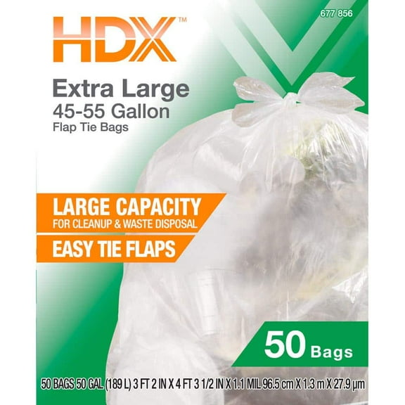 50 Gallon Clear Extra Large Trash Bags with 20% PCR (50-Count)