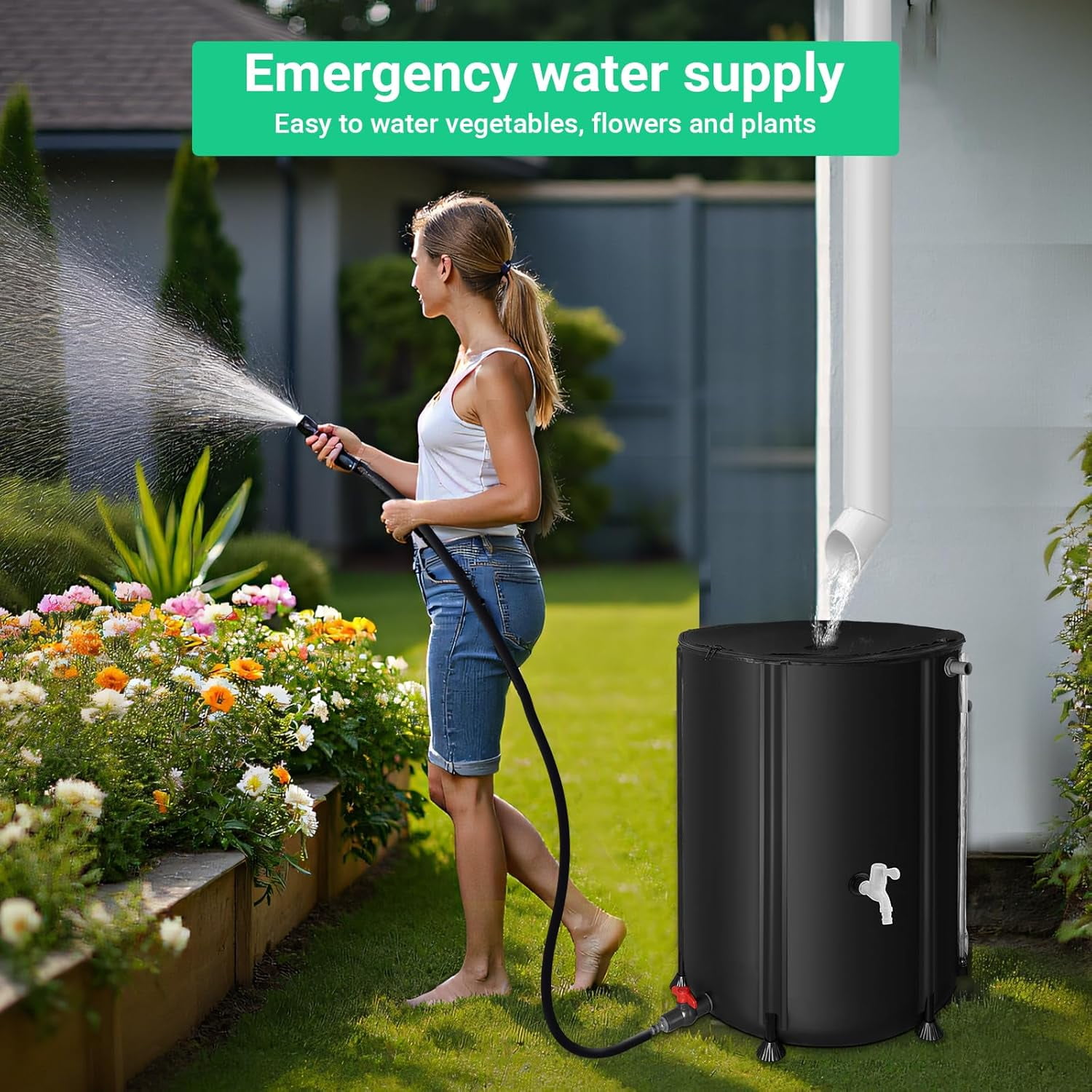50 Gallon Collapsible Rain , 200L Portable Water  System for Garden & Emergency Use
