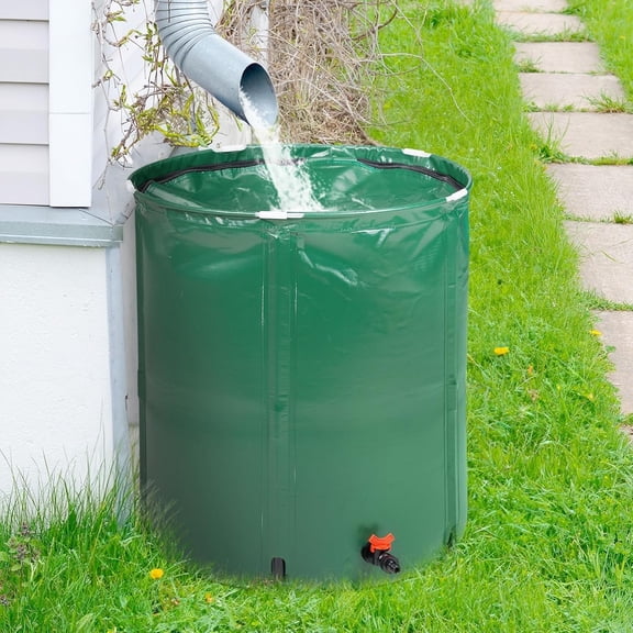 50 Gallon Collapsible Rain Barrel, Portable Rainwater Collection System, Rain Catcher Barrel, Water Storage with Spigots and Overflow Kit, Rain Water Barrel Collector for Garden, Green