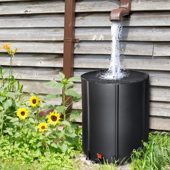 50 Gallon Collapsible Rain Barrel, Portable Rainwater Collection System, Rain Catcher Barrel, Water Storage with Two Spigots and Overflow Kit, Rain Water Barrel Collector for Garden, Black