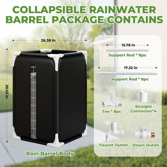 50 Gallon Collapsible Rain , Portable Water Storage for Garden Irrigation