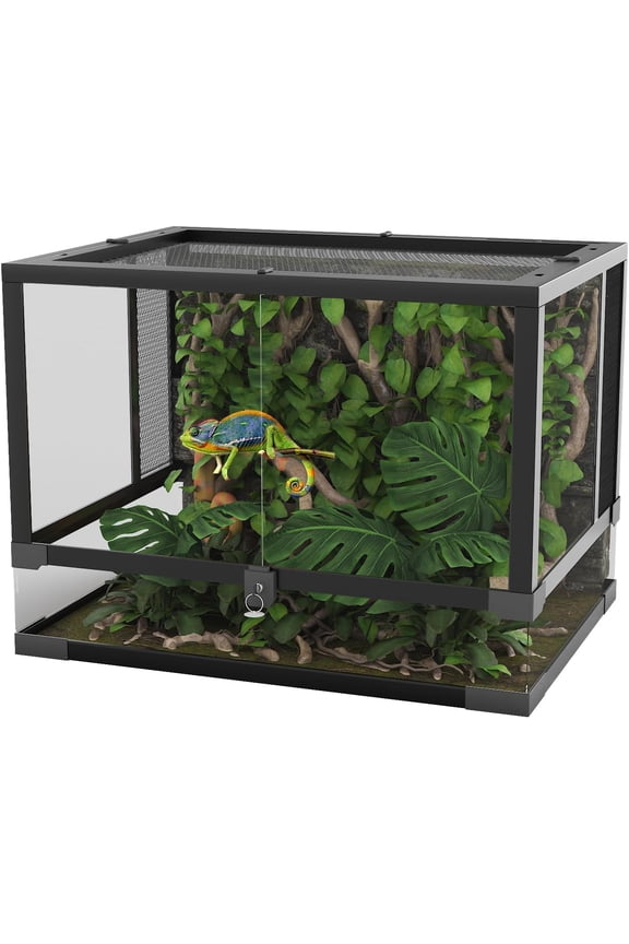 50 Gallon Glass Reptile Terrarium 36 In x18 In x18 In Tempered Glass Tank with Anti-Escape Lock Ventilation Screen and Desert/Rainforest Setup