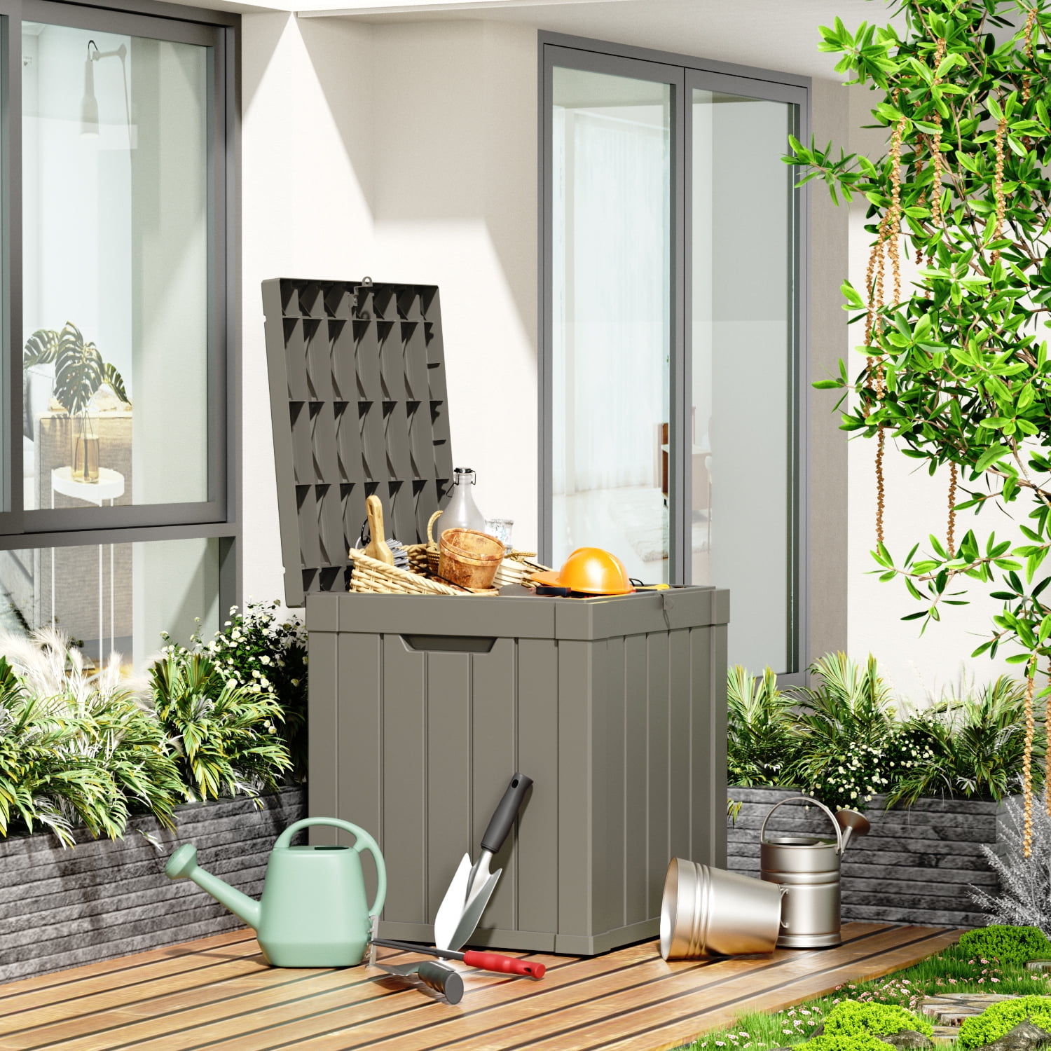 LHBGO 80 Gallon Deck Box Large Outdoor Storage For Patio Furniture - Main Image