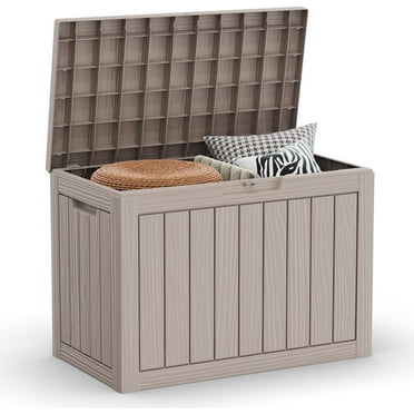 50-Gallon Outdoor Deck Box,Storage Lockable Waterproof Patio Furniture,Garden Tools,Cushions,Pool Accessories Outside Storage Resin Box(Black and White)