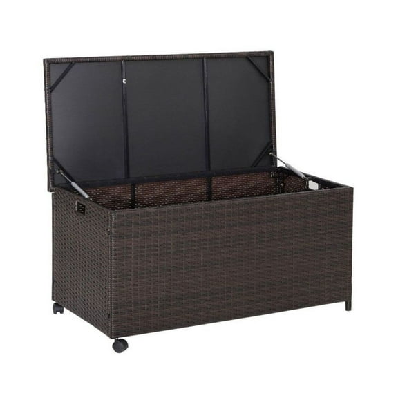 50 Gallon Outdoor Storage Box, Wicker Deck Box with Zippered Liner, Patio Furniture Storage Container, Brown