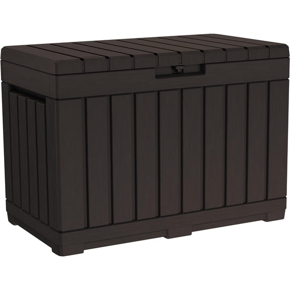 50 Gallon Outdoor Storage Deck Box, Resin Patio Storage Bench with Lockable Lid, Waterproof Garden Storage Container for Cushions, Pool Accessories, and Outdoor Supplies