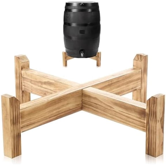 50 Gallon Rain Barrel Stand, 500lb Heavy-Duty Rain Water Collection Barrel Stand, No-Bend Elevated Carbonized Pine Wood Base for Daily Water Supply Irrigation, Pre-Painted Weather-Resistant