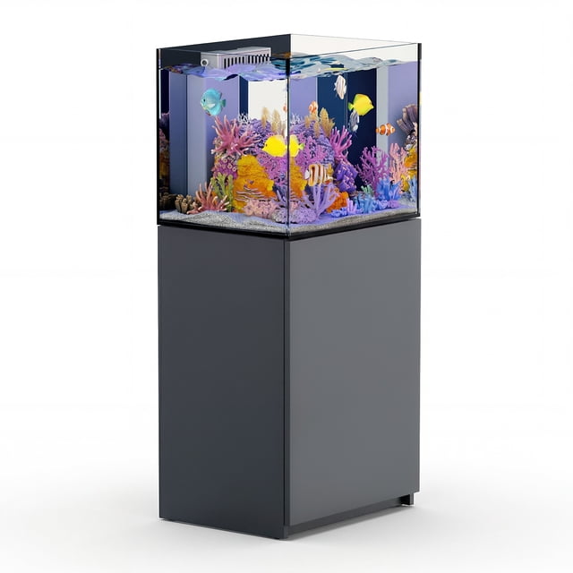 Low Reef Fish 50 Gallon Rimless Reef Aquarium System with Silver Aluminum Cabinet ...