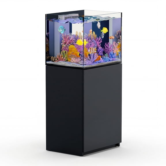 50 Gallon Signature Black Rimless Reef Aquarium System, Ultra Clear Marine Glass Tank with Aluminum Cabinet, Integrated Sump and Plumbing