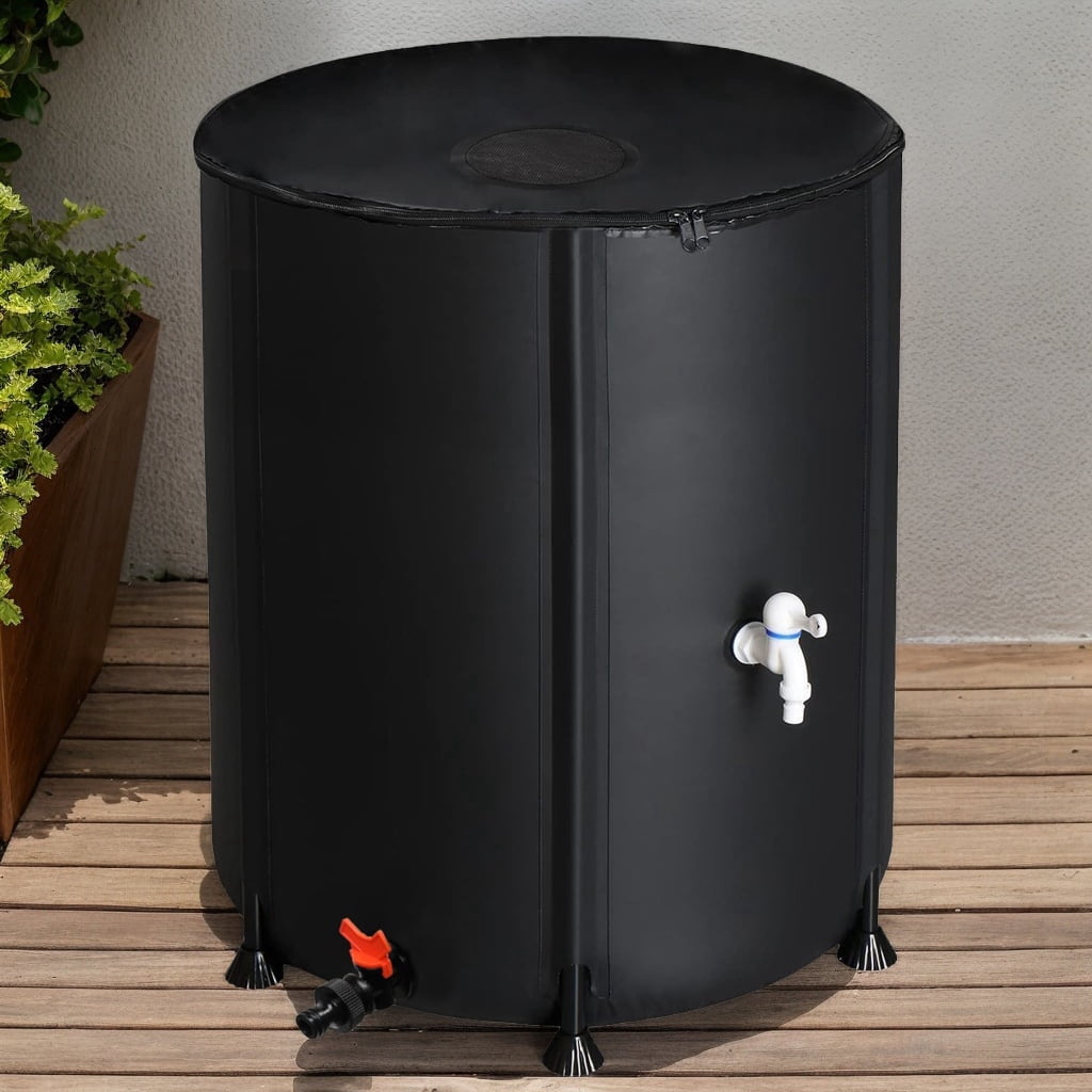 50-Gallon Space-Saving Folded Rainwater Catchment Barrel in Sleek Black - Innovative and Eco-Friendly Water Solution
