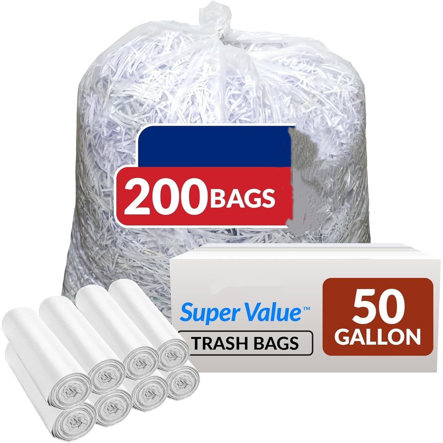50 Gallon Trash Bags | 200 Count | Heavy Duty | Bulk | SuperValue | Clear Multi-Use Garbage Bags