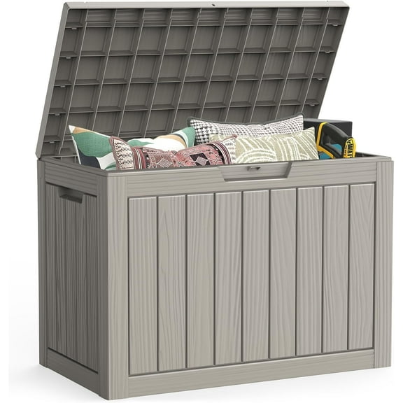 Outdoor Storage Box, 50 Gallon Waterproof Resin Deck Box, Storage Bin for Package Delivery, Patio Furniture Cushion, Garden Tools, Pool Accessories, Weatherproof and UV Resistant, Grey