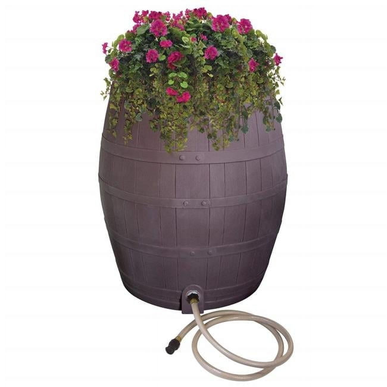50 Gallon Brown Plastic Whiskey Rain Barrel with Planter