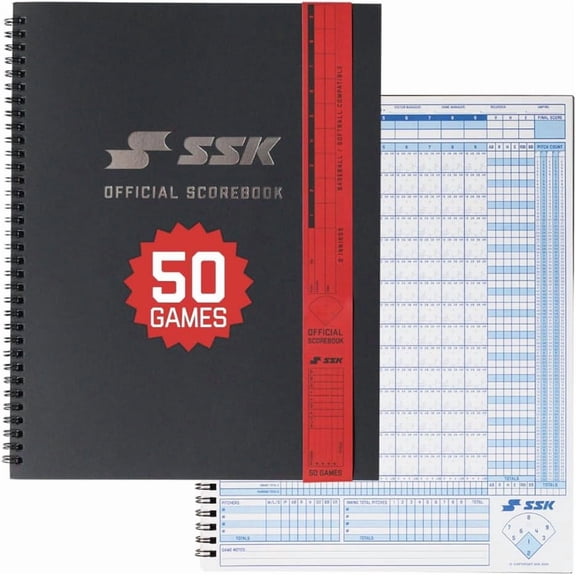 50 Game Official Scorebook Baseball + Softball  Premium Cover Score Keeping Book  15 Player - Home + Away Team  9.25x12