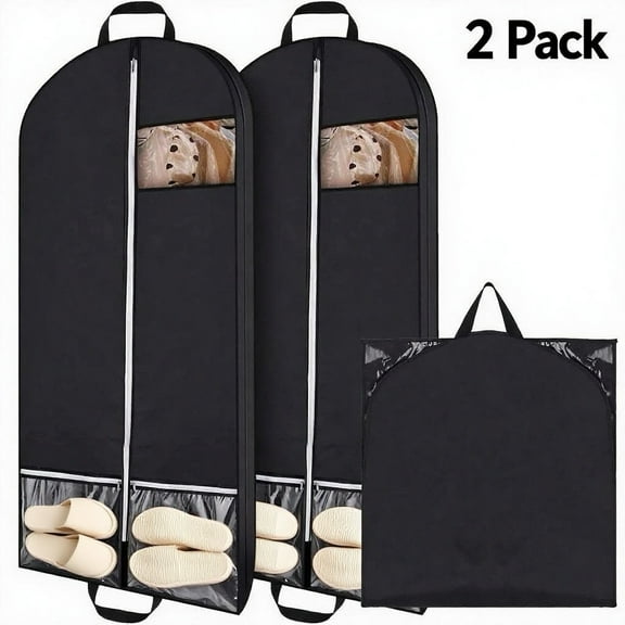 50”Garment Bags for Travel - 2 Pack, Breathable Clothes Covers with 2 Zipper Pockets, Foldable Waterproof Travel Garment Bags for Suit, Shirts, Coats,Tuxedos, Dresses