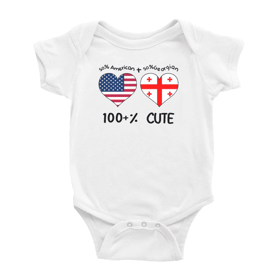 50% Georgian + 50% American = 100+% Cute Baby Romper Bodysuit For Boy Girl (White, 0-3 Months)