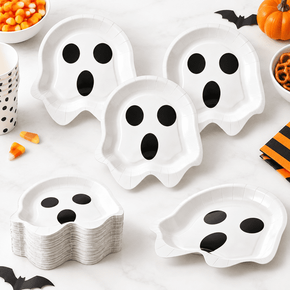 50 Ghost Shape Plate Disposable Party Paper Plates