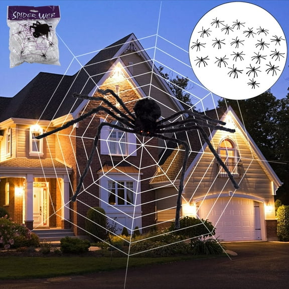50" Giant Voice Control Spiders Realistic Hairy Spiders, Halloween Spiders Set with 12Ft Web, Spiders Cotton, 20 Small Spiders, Scary Fake Spiders for Halloween Indoor Outdoor Decorations