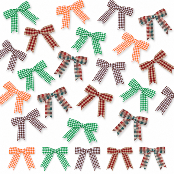 50 Gingham Ribbon Bows With Twist Tie 2.5" Red Brown Blue Yellow Green And White Check Premade For Gift Wrapping Basket Wedding Sh