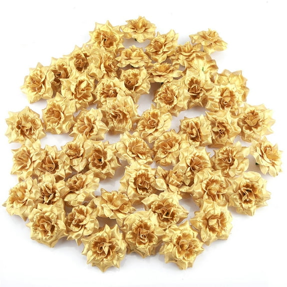 50 Gold Artificial Rose Heads for Wedding, Party, and Home DIY Decor