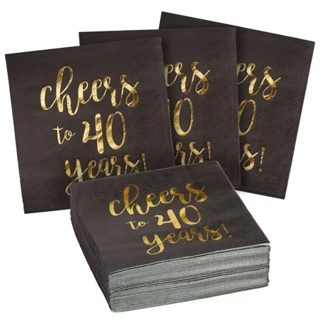 50 Gold Foil Paper Cocktail Napkins for Anniversary Party- Cheers to 40 Years!